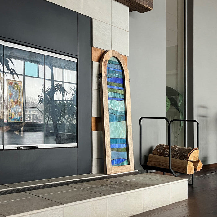 36" H Oversized Geometric Stained Glass Window Panel