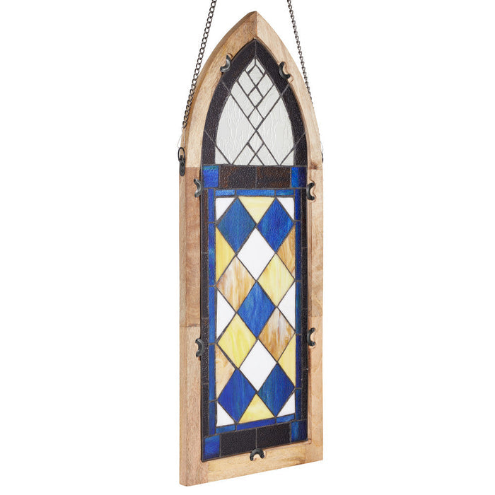 36" H Victorian Checkerboard Cathedral-Style Stained Glass Window Panel-Back view