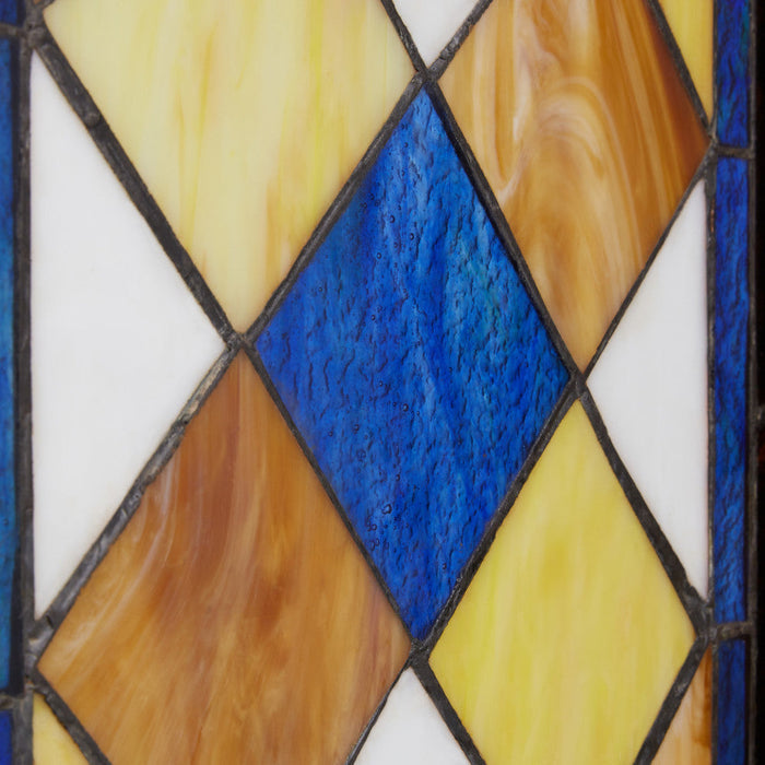 36" H Victorian Checkerboard Cathedral-Style Stained Glass Window Panel