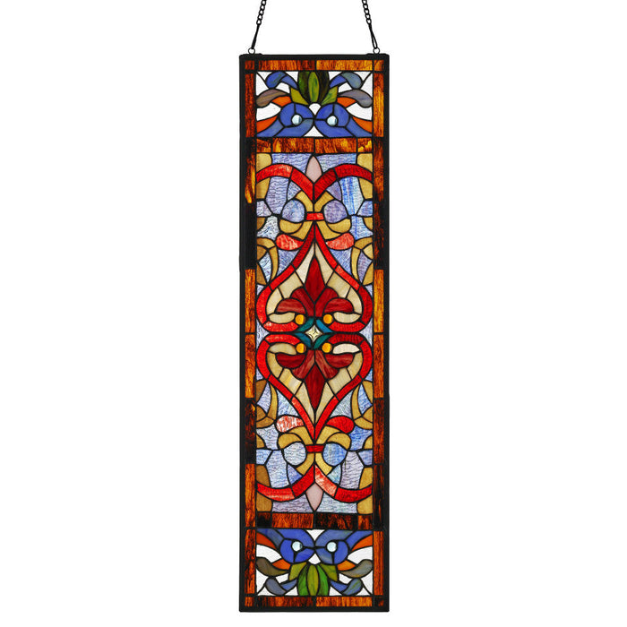 36"H Victorian Stained Glass Fleur De Lis Window Panel-Backlit