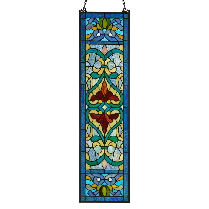 36"H Victorian Stained Glass Fleur De Lis Window Panel backlit