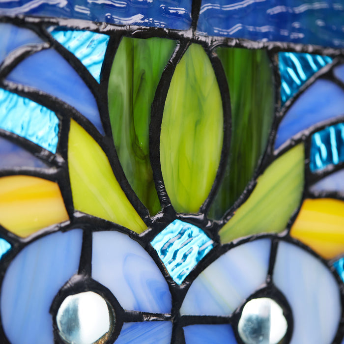 36"H Victorian Stained Glass Fleur De Lis Window Panel
