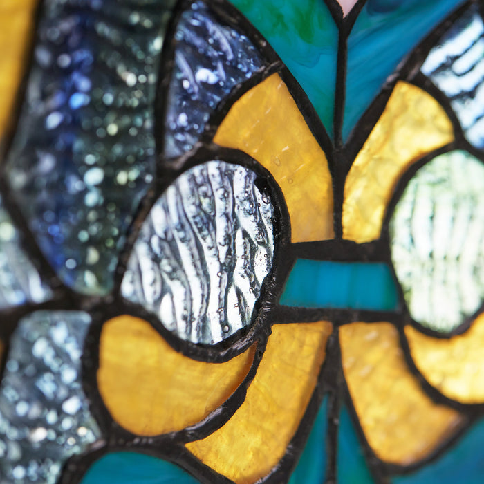 36"H Victorian Stained Glass Fleur De Lis Window Panel
