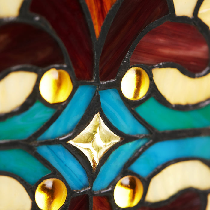 36"H Victorian Stained Glass Fleur De Lis Window Panel