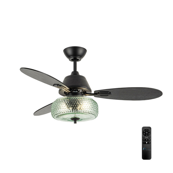 42" W Cecile LED Indoor Hand-Blown Seafoam Green Glass Shade with Dot Texture Ceiling Fan with Remote Control-On