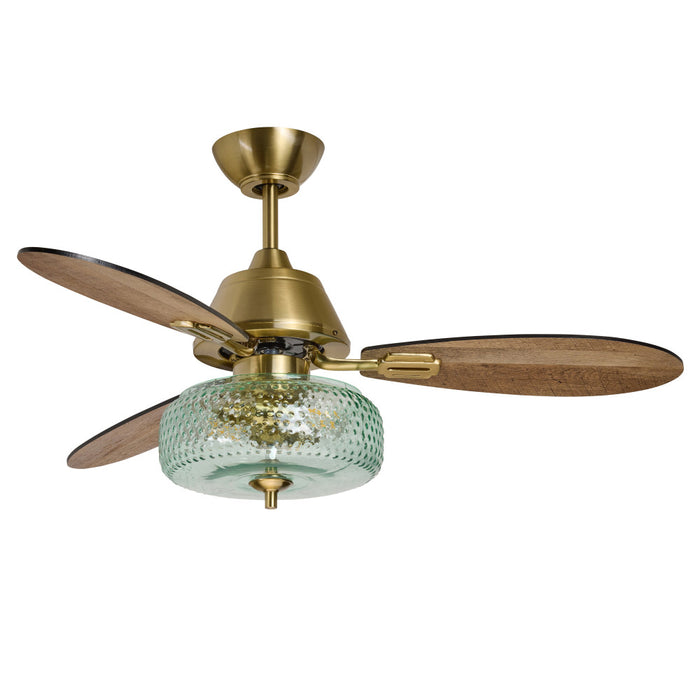 42" W Cecile LED Indoor Hand-Blown Seafoam Green Glass Shade with Dot Texture Ceiling Fan with Remote Control-Off