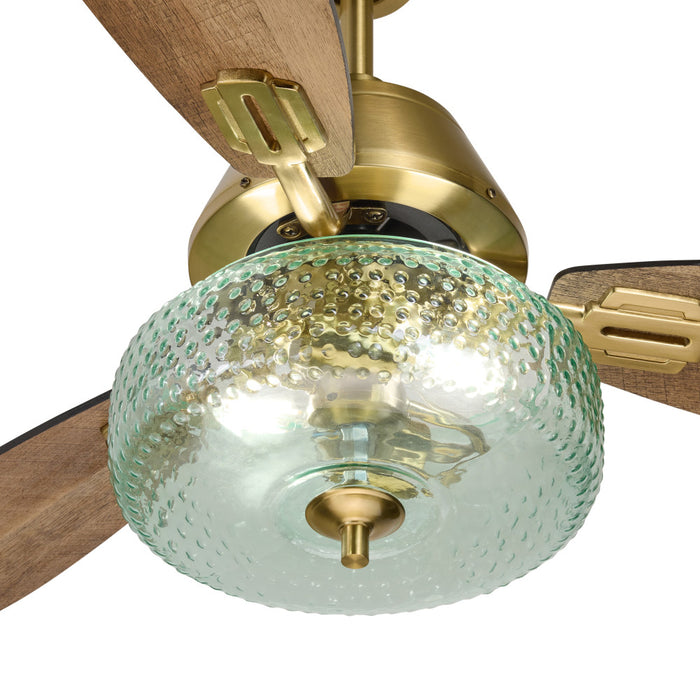 42" W Cecile LED Indoor Hand-Blown Seafoam Green Glass Shade with Dot Texture Ceiling Fan with Remote Control-Close up on