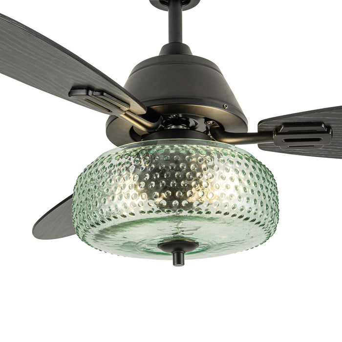 42" W Cecile LED Indoor Hand-Blown Seafoam Green Glass Shade with Dot Texture Ceiling Fan with Remote Control. Shade closeup-On