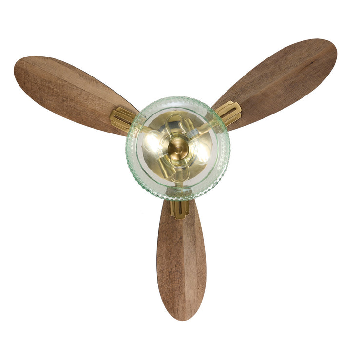42" W Cecile LED Indoor Hand-Blown Seafoam Green Glass Shade with Dot Texture Ceiling Fan with Remote Control