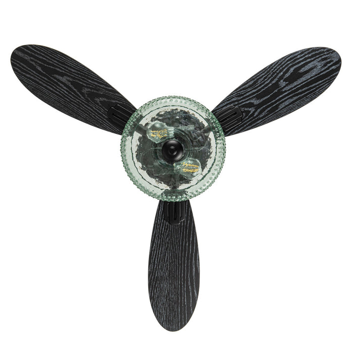42" W Cecile LED Indoor Hand-Blown Seafoam Green Glass Shade with Dot Texture Ceiling Fan with Remote Control. Straight-on view-Off