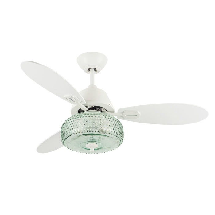 42" W Cecile LED Indoor White Ceiling Fan with Hand-Blown Seafoam Green Glass Shade with Remote Control-Off