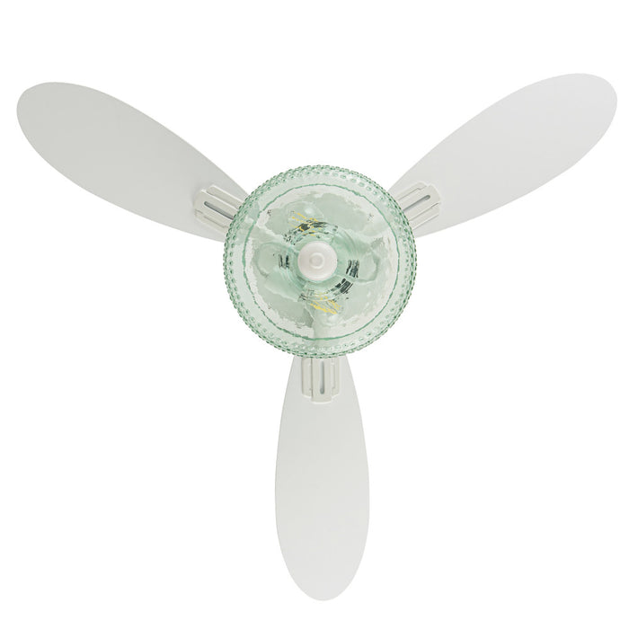 42" W Cecile LED Indoor White Ceiling Fan with Hand-Blown Seafoam Green Glass Shade with Remote Control. Straight-on view-Off