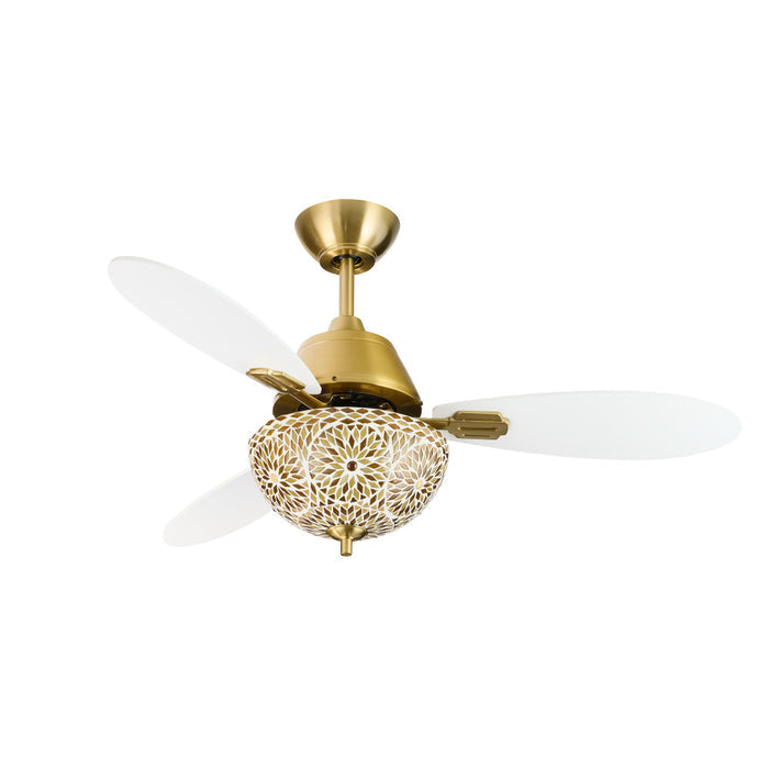42" W LED Indoor Gold and White Mosaic Glass Ceiling Fan with Remote Control-Off