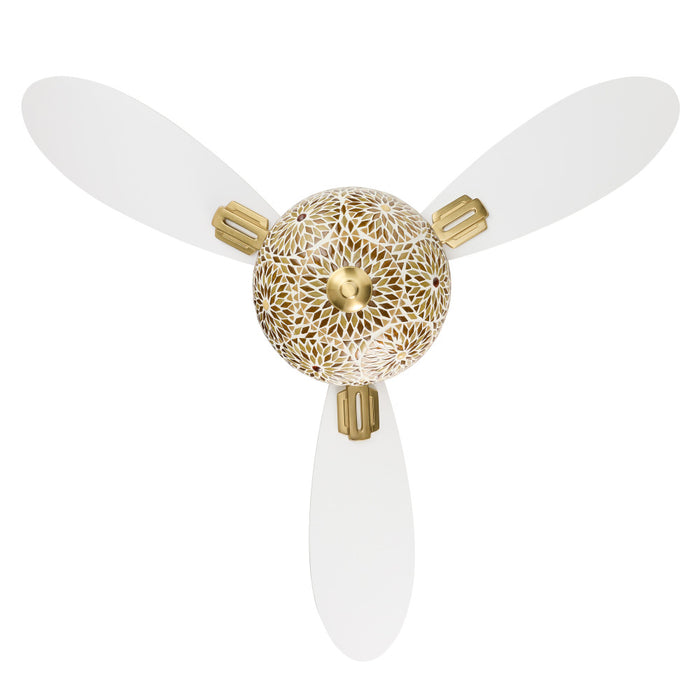 42" W LED Indoor Gold and White Mosaic Glass Ceiling Fan with Remote Control. Straight-on view-Off