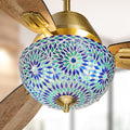 42" W Pierre LED Indoor Blue and Teal Mosaic Glass Ceiling Fan with Remote Control in a room setting