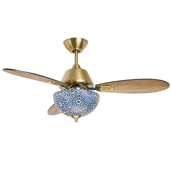 42" W Pierre LED Indoor Blue and Teal Mosaic Glass Ceiling Fan with Remote Control-Off