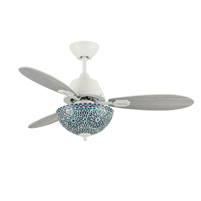 42" W Pierre LED Indoor Blue and Teal Mosaic Glass Ceiling Fan with Remote Control-Off