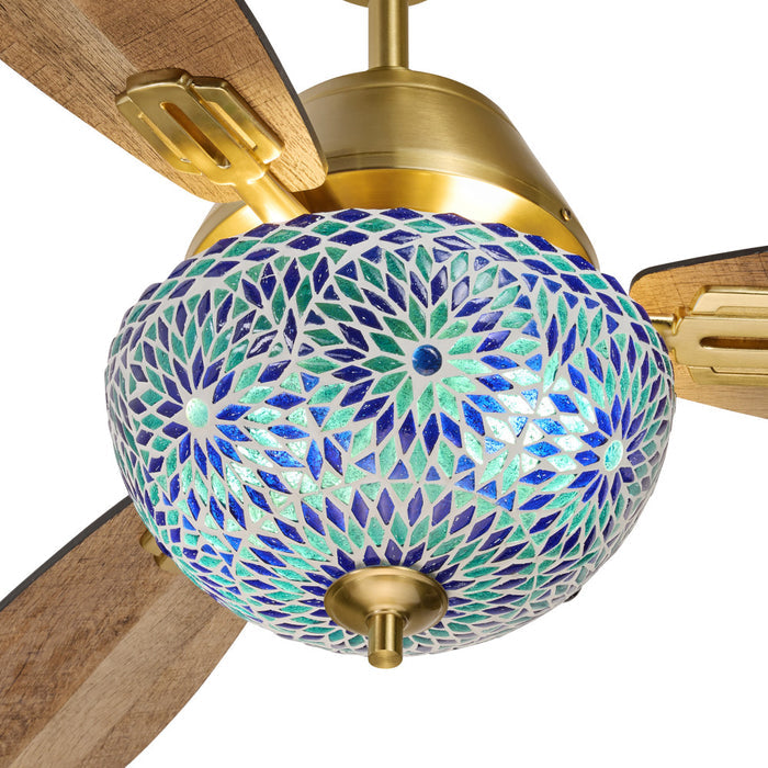 42" W Pierre LED Indoor Blue and Teal Mosaic Glass Ceiling Fan with Remote Control-Closeup