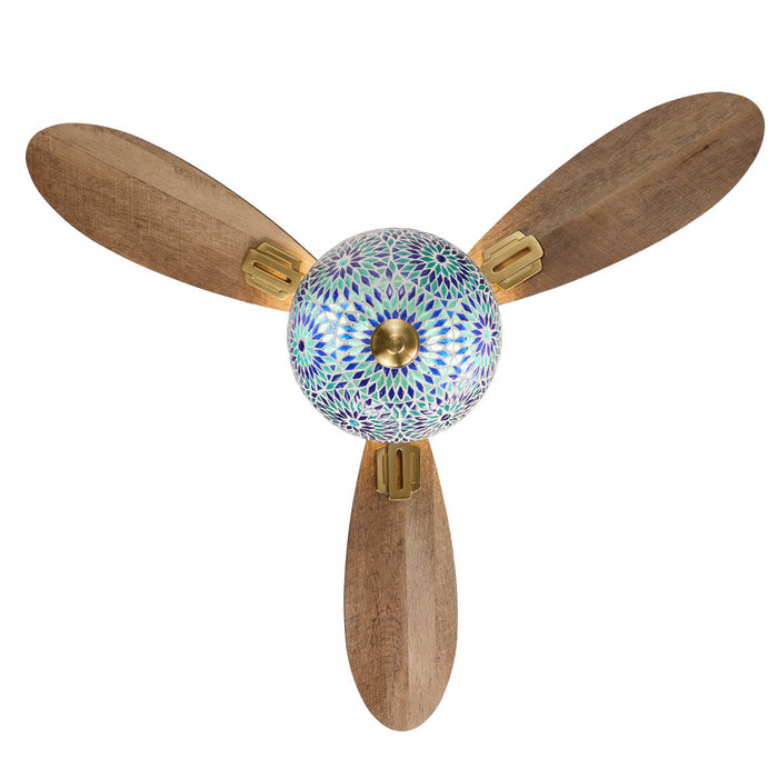 42" W Pierre LED Indoor Blue and Teal Mosaic Glass Ceiling Fan with Remote Control