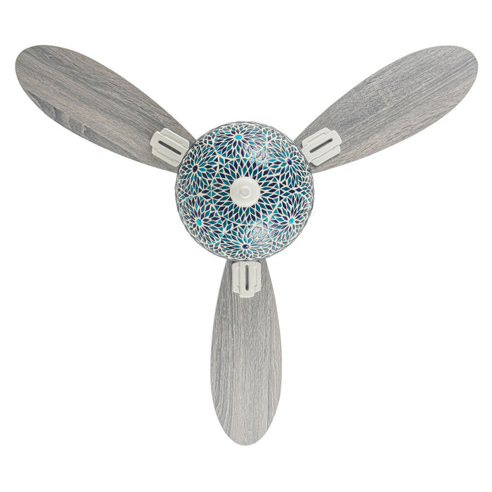 42" W Pierre LED Indoor Blue and Teal Mosaic Glass Ceiling Fan with Remote Control. Straight-on view-Off
