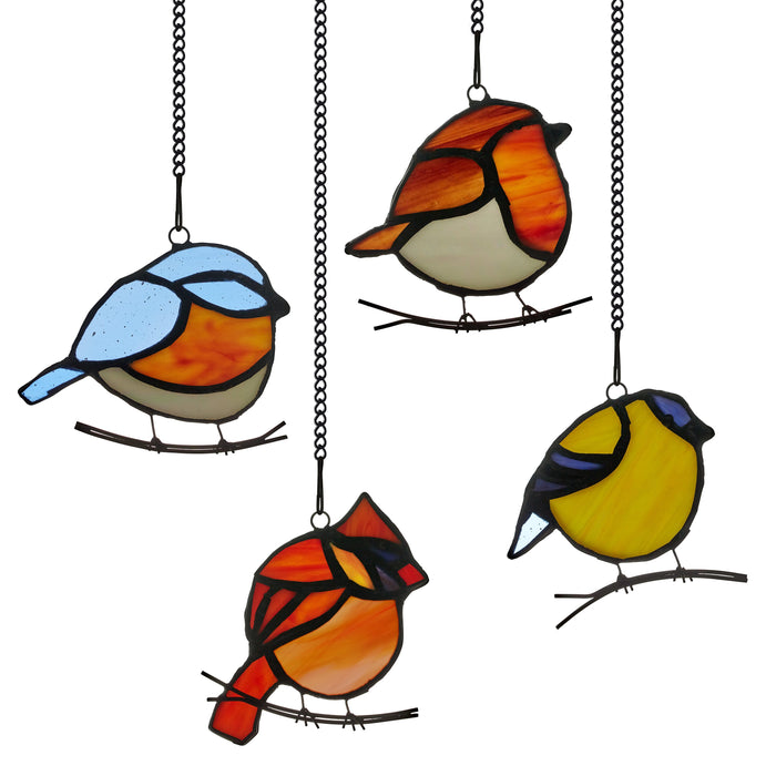 4.5" H Bird Quartet Stained Glass Window Panel Set - Backlit