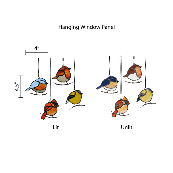 4.5" H Bird Quartet Stained Glass Window Panel Set