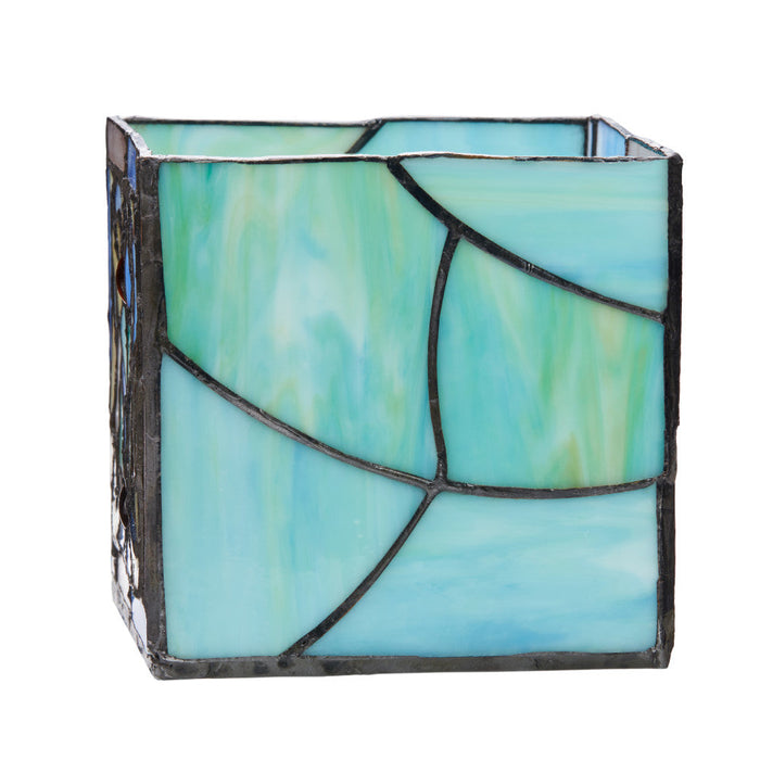 4.75" H Blue Flourishes Stained Glass Candle Holder-Sideview