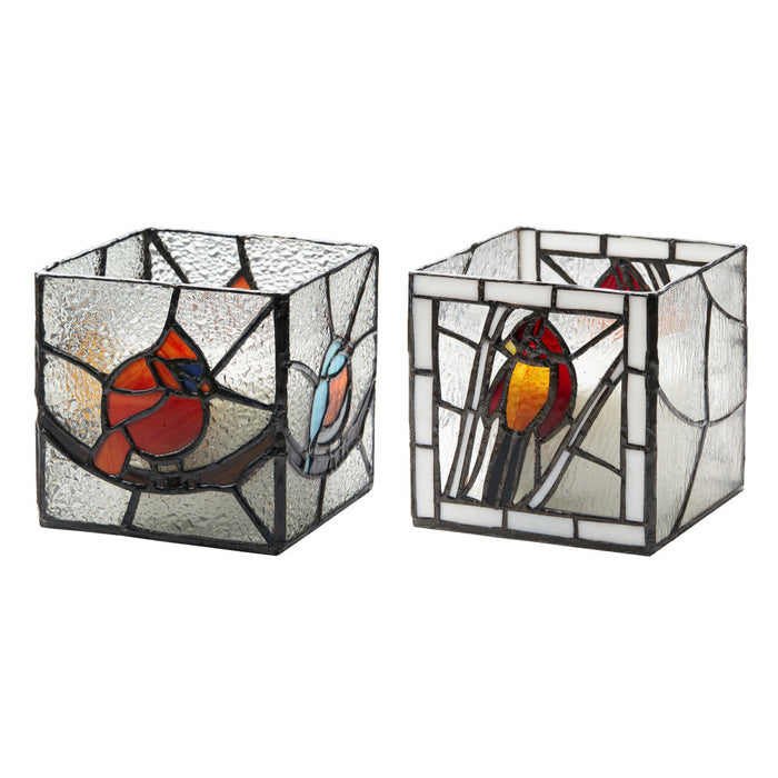 4.75" H Set of 2 Bird Stained Glass Candle Holders-Not lit