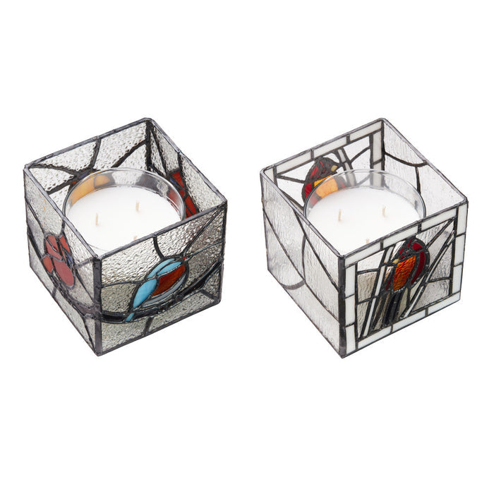 4.75" H Set of 2 Bird Stained Glass Candle Holders