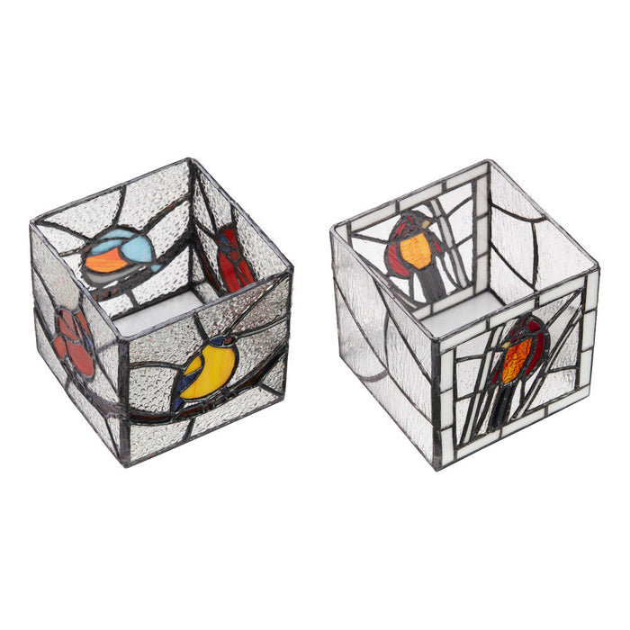 4.75" H Set of 2 Bird Stained Glass Candle Holders