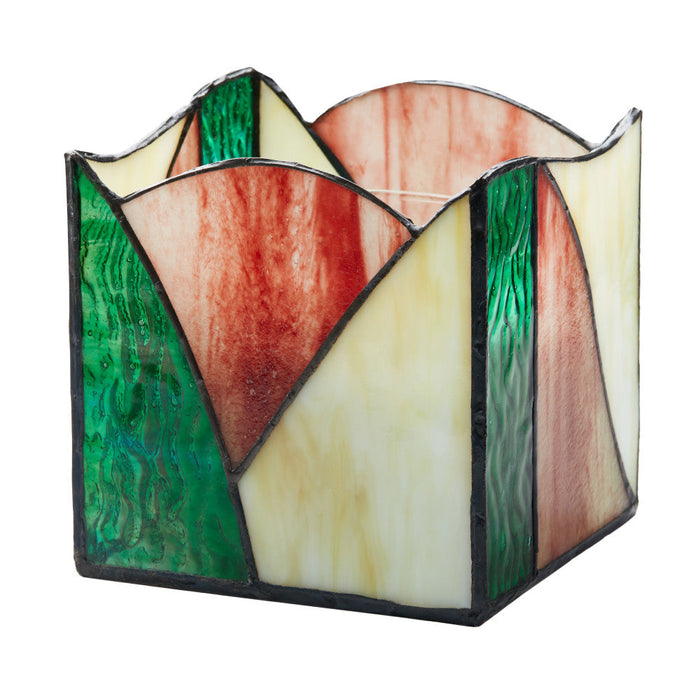 4.75" W Abstract Wave Design Stained Glass Candle Holder. Unlit