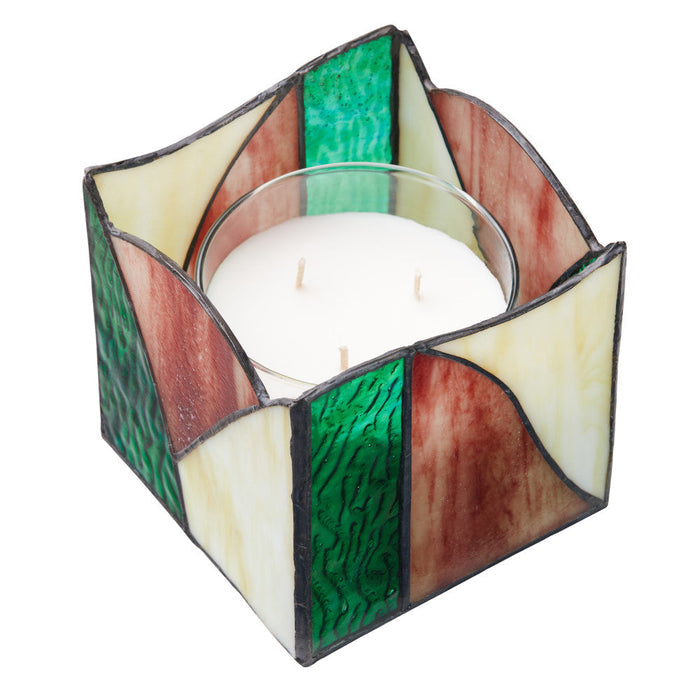 4.75" W Abstract Wave Design Stained Glass Candle Holder Top down view