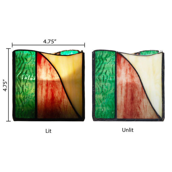 4.75" W Abstract Wave Design Stained Glass Candle Holder. Dimensions
