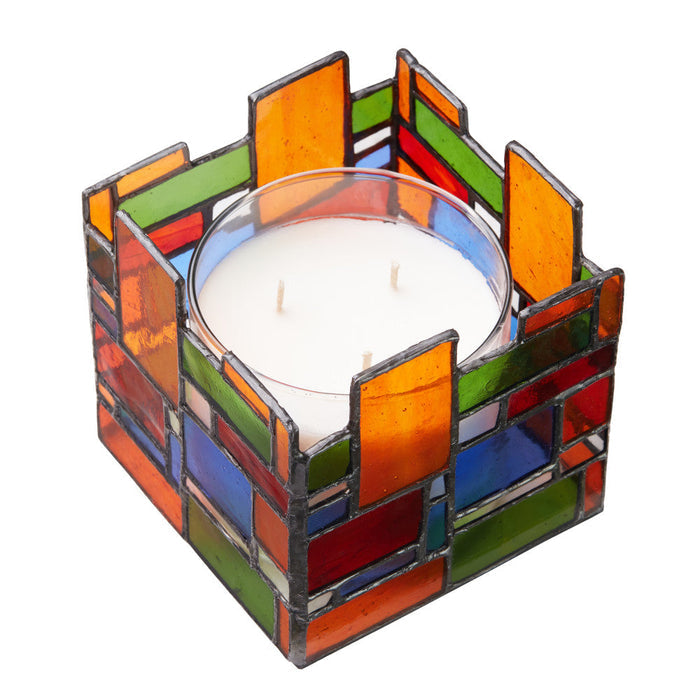 4.75" W Tiffany-Style Geometric Stained Glass Candle Holder
