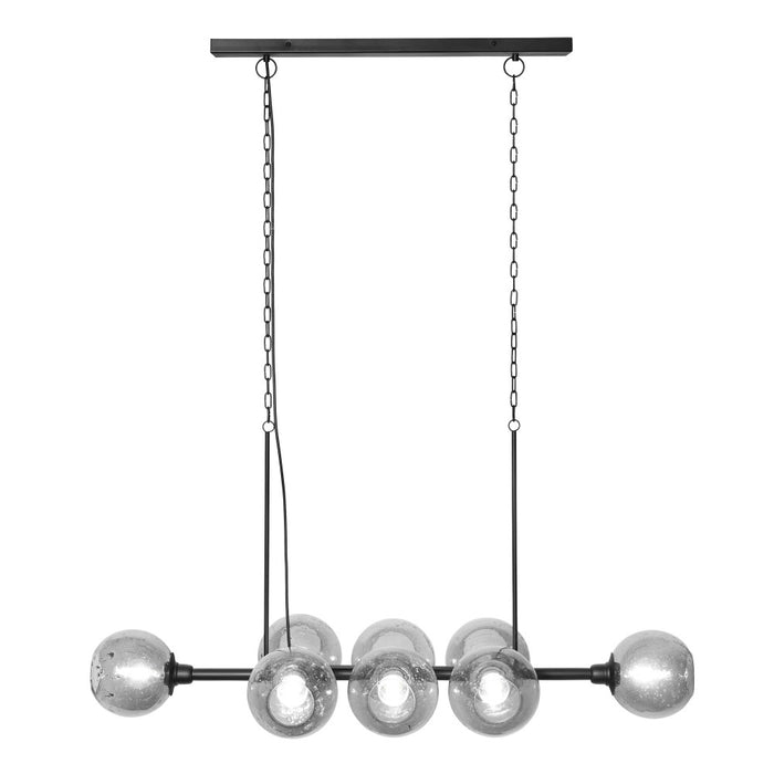 48" L 8-Light Degas Black Metal and Smoked Glass Chandelier-On