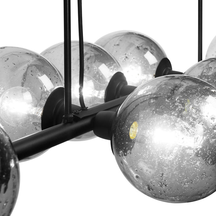 48" L 8-Light Degas Black Metal and Smoked Glass Chandelier