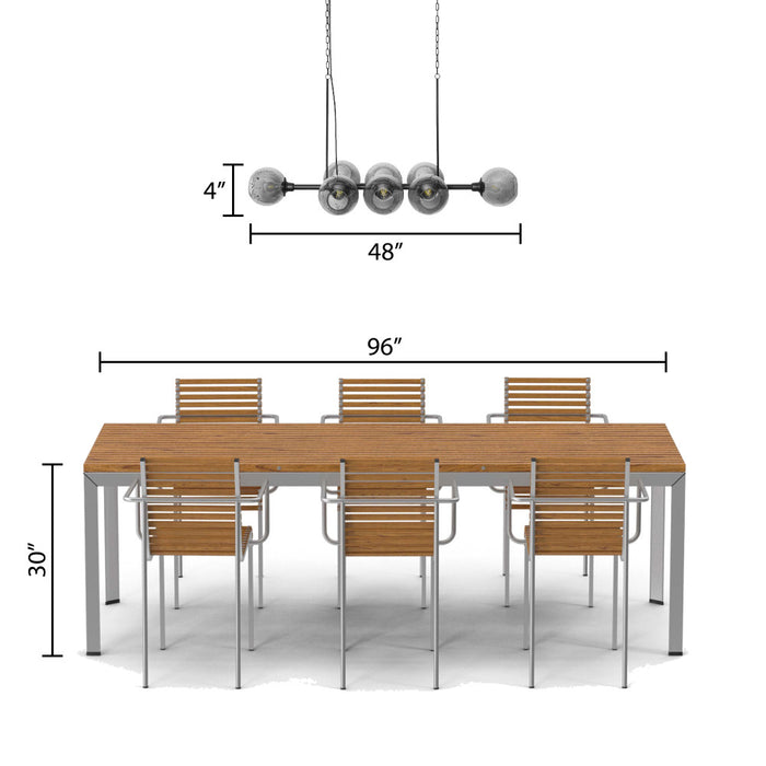 48" L 8-Light Degas Black Metal and Smoked Glass Chandelier