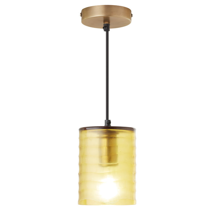 5" W Elowen Mid-Century Modern Amber Cylinder Hand Blown Glass Shade Pendant Light-On