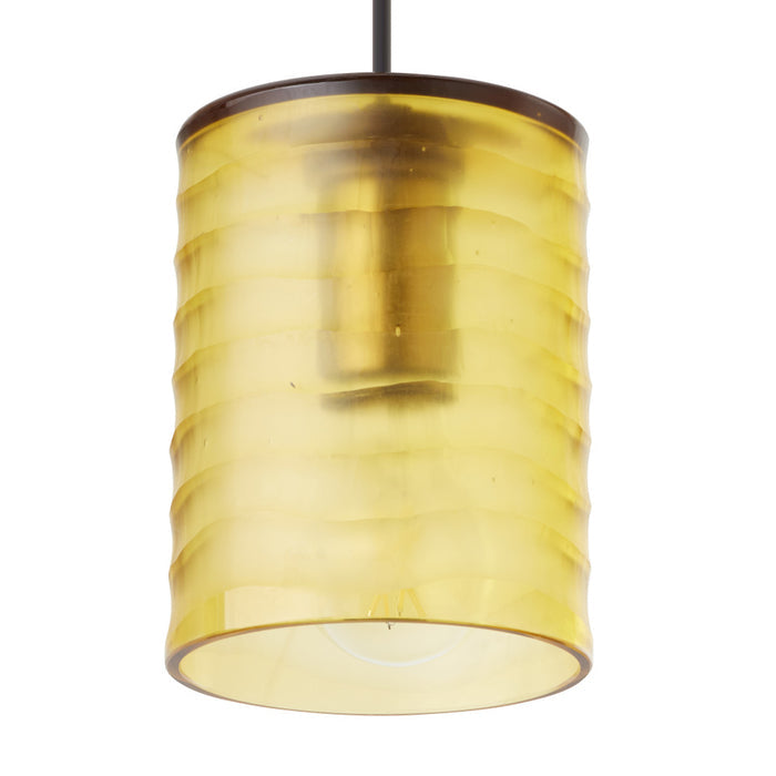 5" W Elowen Mid-Century Modern Amber Cylinder Hand Blown Glass Shade Pendant Light. Shade closeup-Off