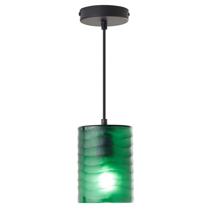 5" W Elowen Mid-Century Modern Green Cylinder Hand Blown Glass Shade Pendant Light-On