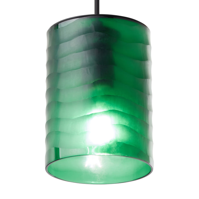 5" W Elowen Mid-Century Modern Green Cylinder Hand Blown Glass Shade Pendant Light. Shade closeup-On