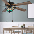 52"W 5-Blade Remote-Controlled Ceiling Fan Tiffany Glass in a dining room setting