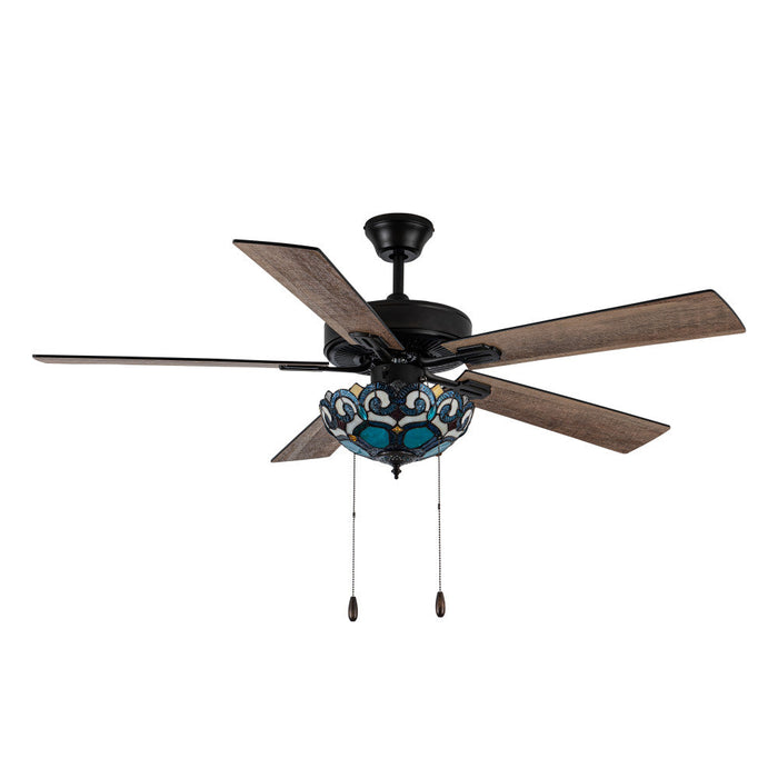 52"W 5-Blade Remote-Controlled Ceiling Fan Tiffany Glass-Off