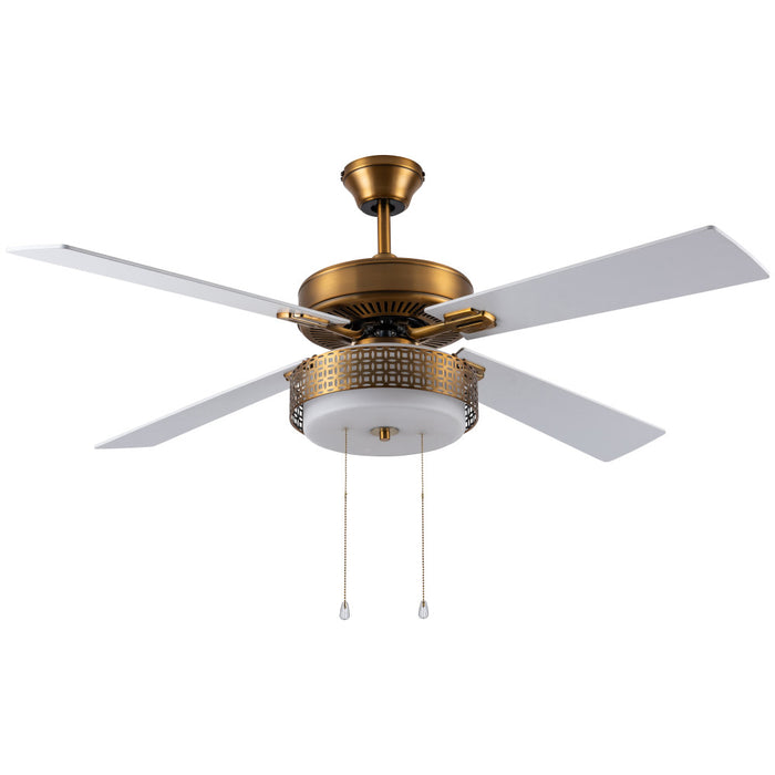52"W Isabella Brass 4-Blade LED Ceiling Fan-Off