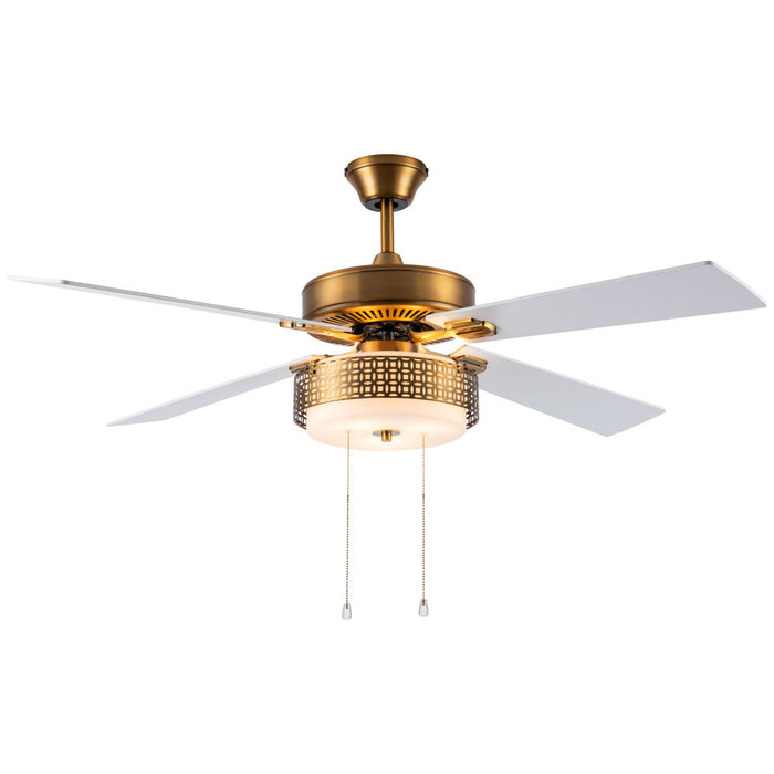 52"W Isabella Brass 4-Blade LED Ceiling Fan-On