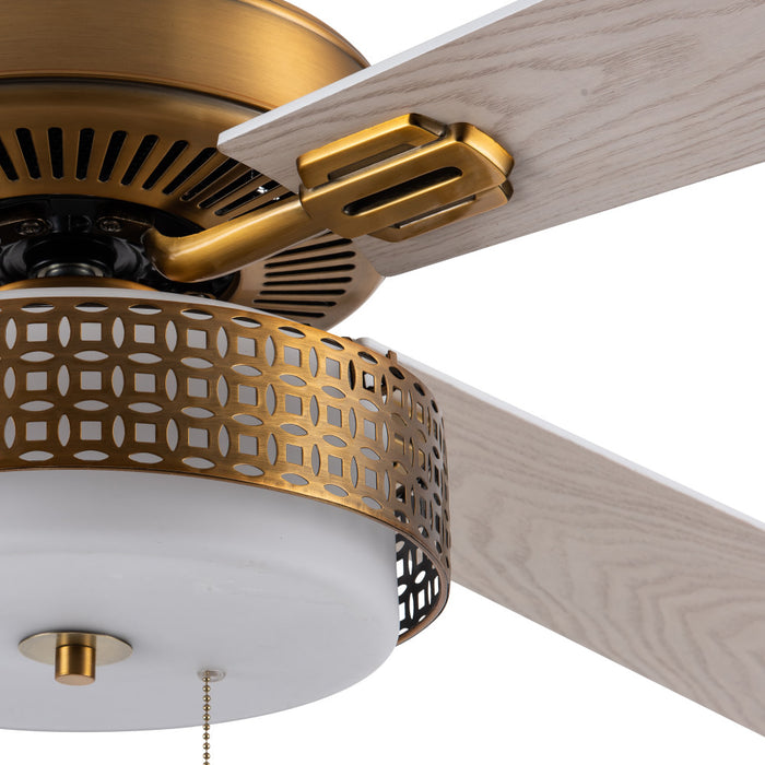 52"W Isabella Brass 4-Blade LED Ceiling Fan. Shade closeup-Off