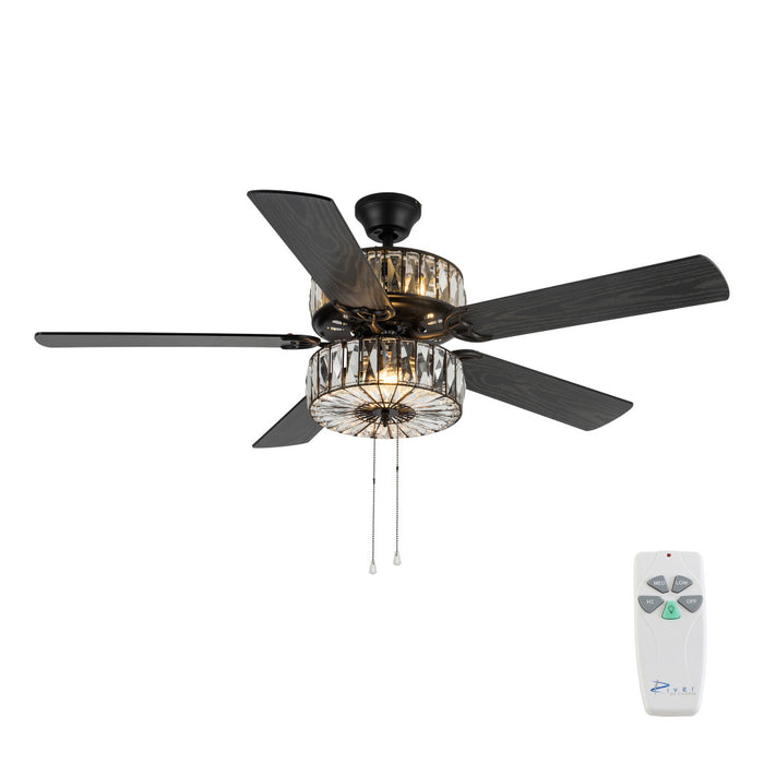 52"W LED Caged Clear Crystal Ceiling Fan with Remote Control-On