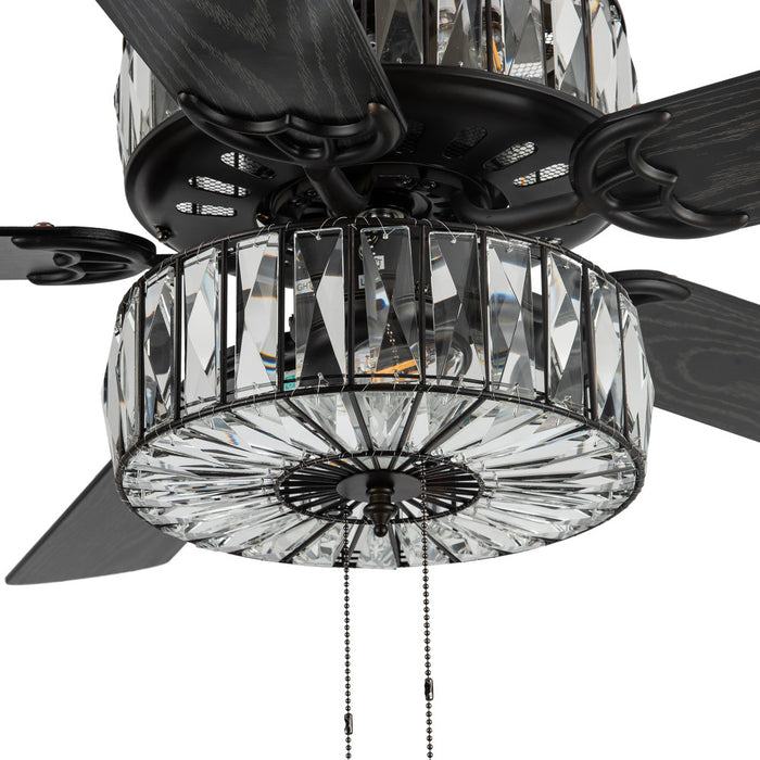 52"W LED Caged Clear Crystal Ceiling Fan with Remote Control. Shade closeup-Off