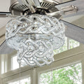 52"W LED Olivia 5-Blade Beaded Braid Wedding Band Ceiling Fan in a room with large windows.