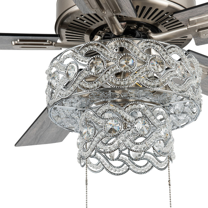 52"W LED Olivia 5-Blade Beaded Braid Wedding Band Ceiling Fan. Shade closeup-Off